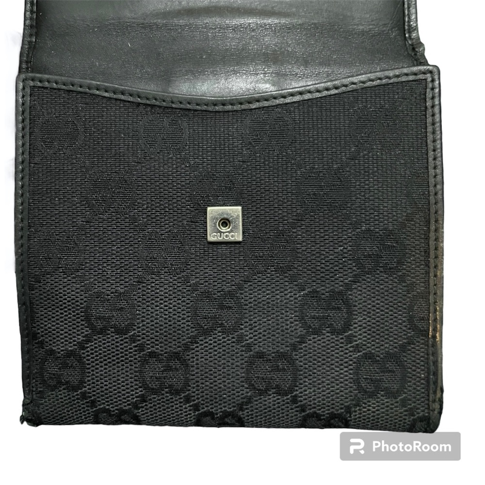 Gucci Vintage Black Leather & Canvas GG Print Small Unisex Bifold Wallet - Picture 6 of 15
